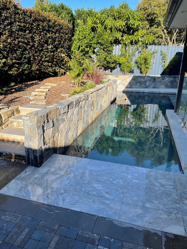 Completed with Marble stone, Ezarri Mosaic and Designer Beadcrete interior